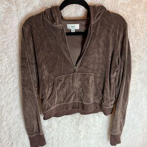Aerie Chocolate Brown Velour Zip-Up Hoodie